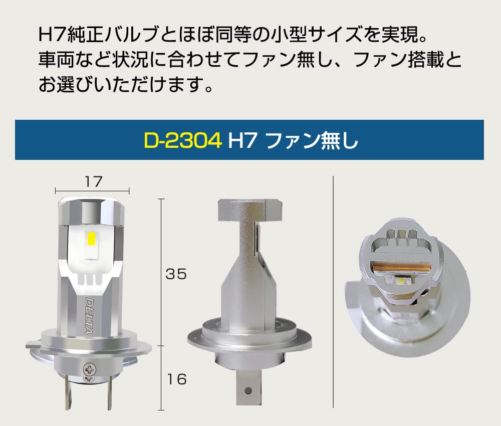 DELTA Direct Motorcycle MOTO LED Head, H7, 6000K, 1300lm, Fanless, DC12V (D-2304)