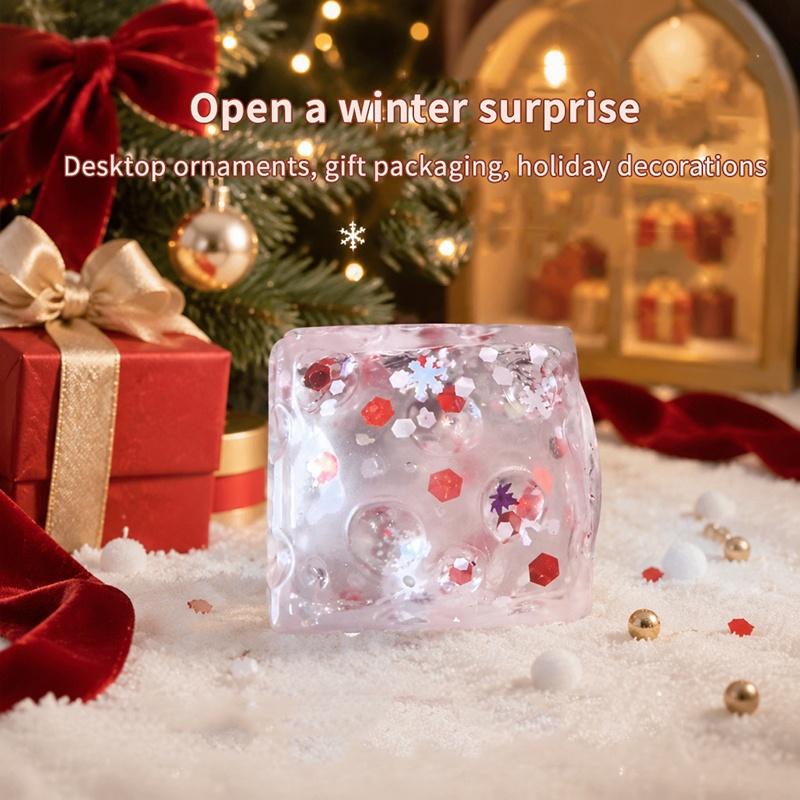 Natale Spremibile Rimbalzo Lento Morbido TPR Fidget Fiocco di Neve Incastonato Glitter e Design a Bolle Anti-Ansia Adulti