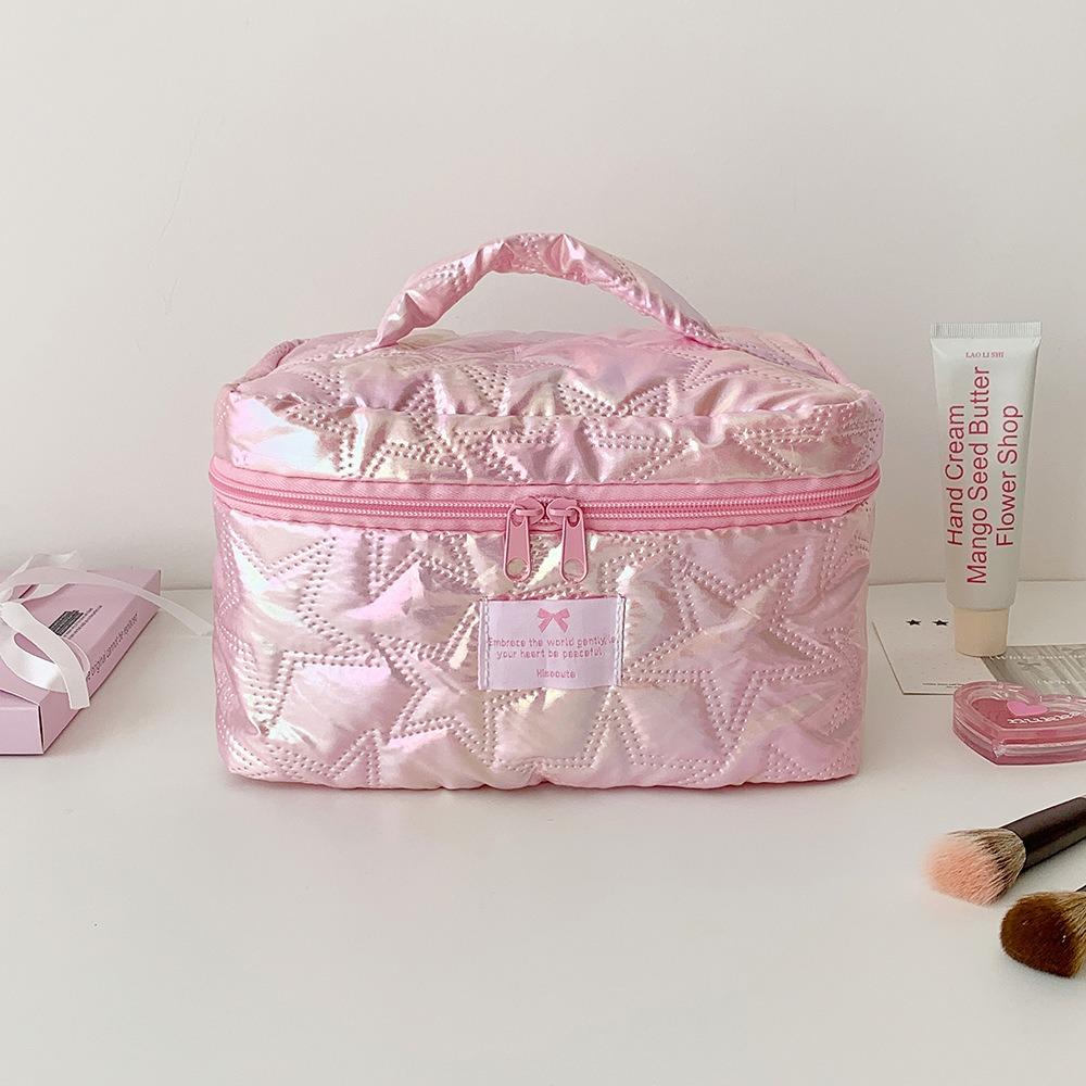 Korean Style Star Design Makeup Bag Handheld Pearlescent Travel Storage Bag Large Capacity Portable Cosmetic Bag Daily Use