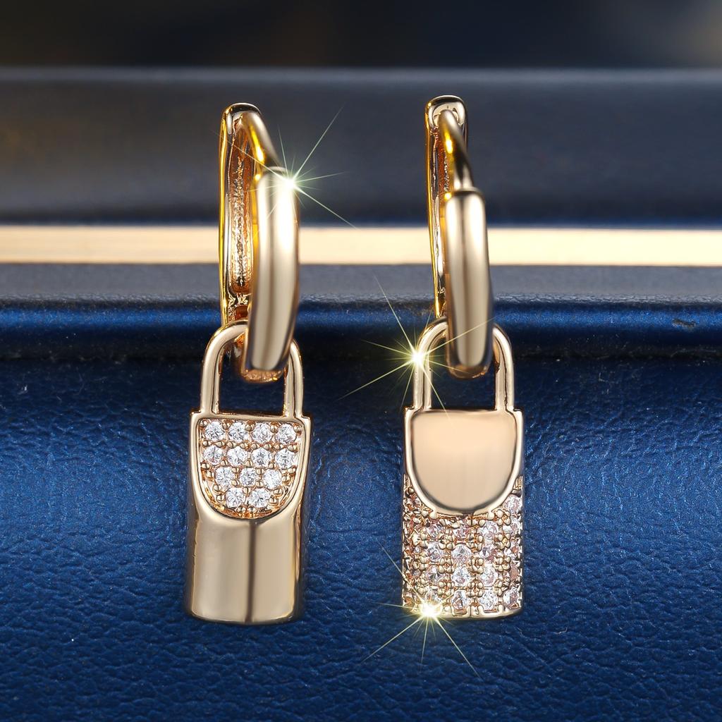 White Zircon Stone Key Hoop Earrings Luxury Female Gold Color Wedding  For Women