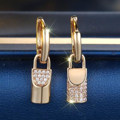 White Zircon Stone Key Hoop Earrings Luxury Female Gold Color Wedding  For Women