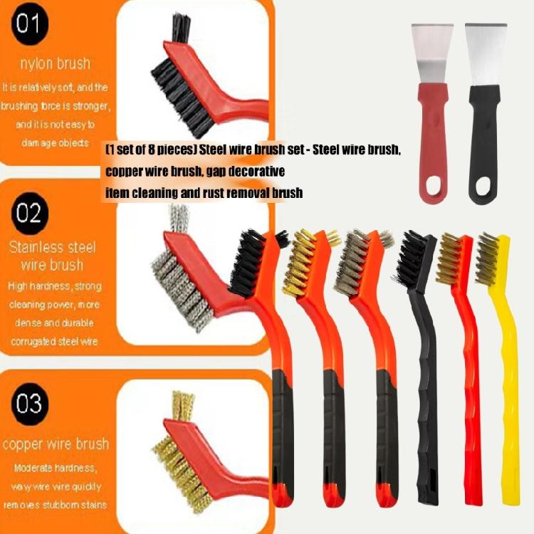 8pcs Wire Brush Cleaning Brushes Assortment For Rusts Removal Grimes Scraping And Detailed Surfaces Workshop Tasks