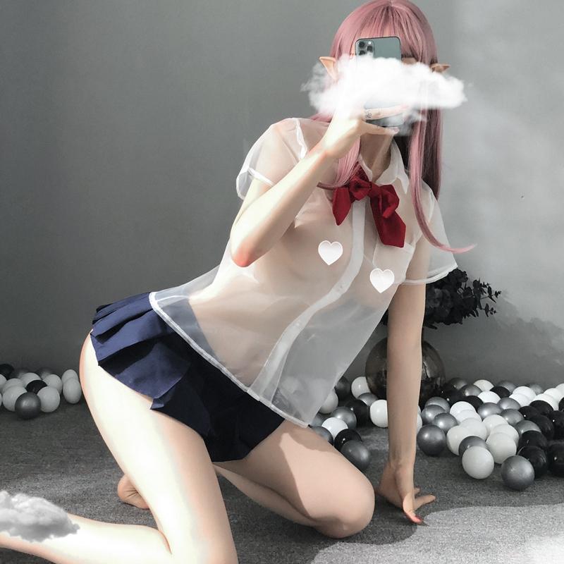 Biancheria intima sexy Abito da tentazione trasparente uniforme da studente in stile college carino