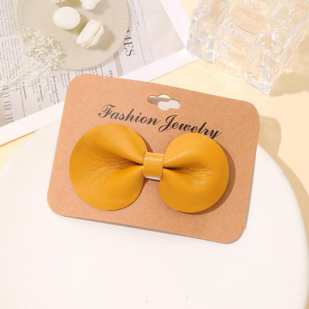 New Cute Leather Bow Duckbill Hair Clips - Simple, Fashionable Solid Color Hairpins for Bangs