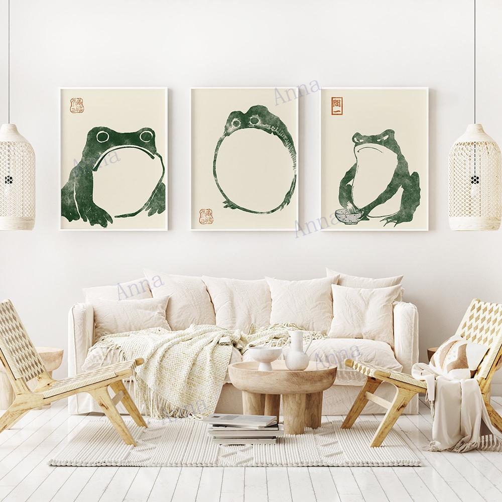 Антикварный винтажный холст с лягушкой Мацумото Ходзи, японский холст с принтом на дереве, уродливая милая жаба, ваби саби, настенный художественный декор, живопись без рамки