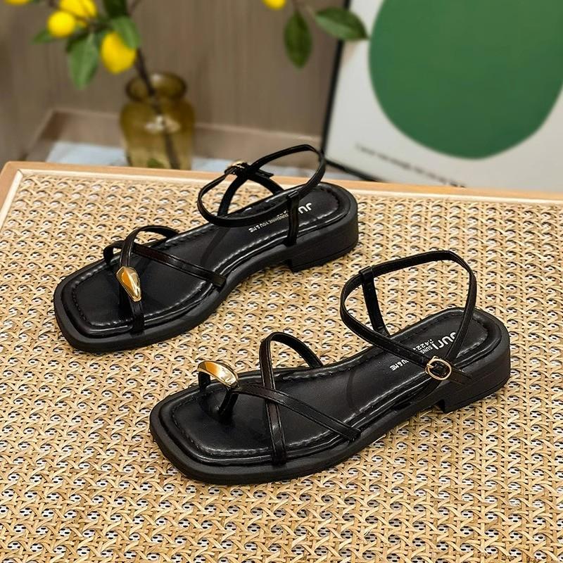 Fashion Heeled Sandals Shoes Women's Black Beach New Summer 2024 Girls Low Comfort Sports Casual Solid