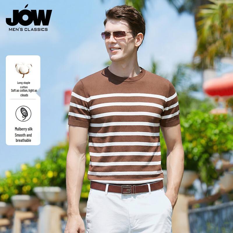 JOW Men s Mulberry Silk Blend Striped Knit Short Sleeve T-Shirt 175/L