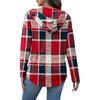 Felpa con cappuccio a quadri da donna, scollo a V, dettaglio bottoni, pullover, manica lunga, top casual
