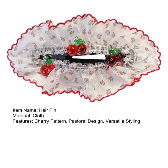 Hair Pin Strong Clamping Force Transparent Mesh Lace Clip with Cherry Decoration Half-Tied Hair Buns Side Hair Accessory