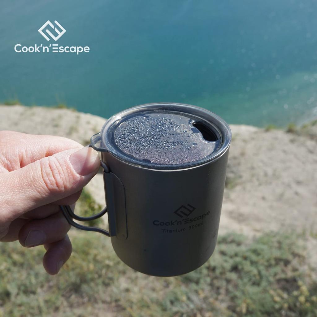 Titanium Mug Double Wall 300ml with Lid Lightweight with Storage Bag for Camping COOK'N'ESCAPE