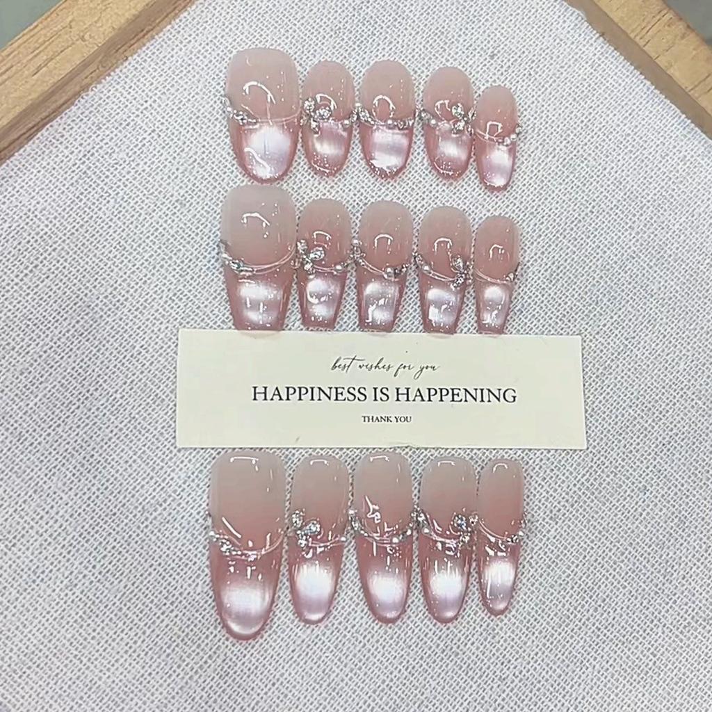 Hand-wearing Argentina Summer New Starry Zircon French Light Chasing Cat Eye Nail Art Patch