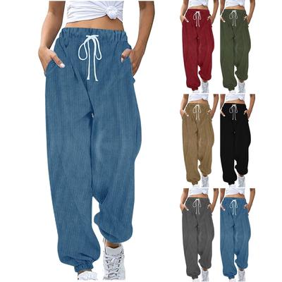 Corduroy Pants For Women Fashion Pockets Elastic Waist Drawstring Jogger Pants Outdoor Casual Sweat Pants