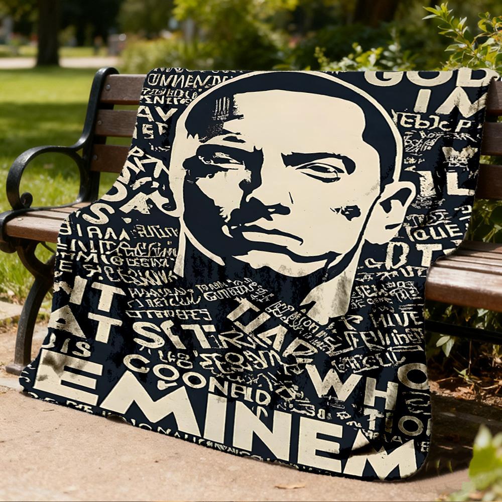 1pc Eminem, Rap God Outdoor Flannel Blanket, Cozy & Warm Soft Te Playful Design, Napping Camping,