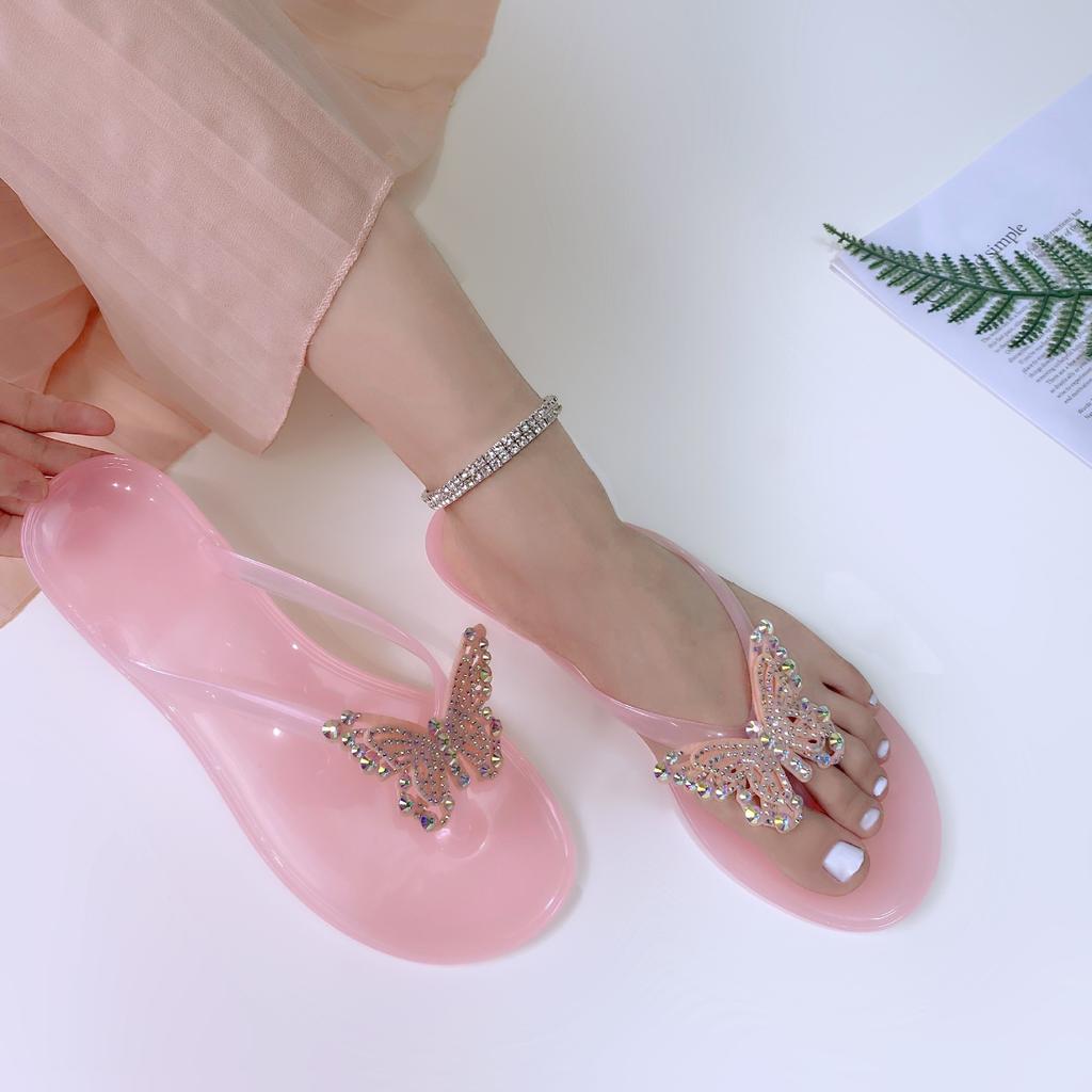 Transparent Beach Cool Slippers Pinch Flip-Flops Jelly Pvc Flat Bottom Cool Slippers Y2