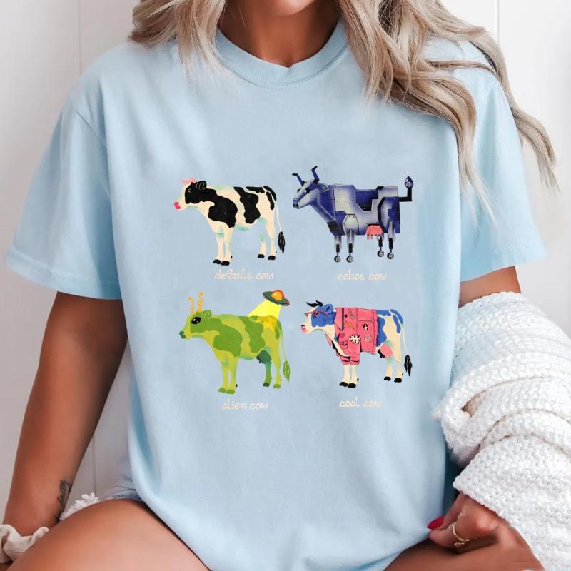 Funny Cow Printed T Shirt Cotton Unisex Unisex Summer Short Sleeve Crew Neck Tshirt Streetwear Unisex Harajuku Clothing