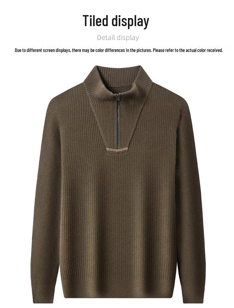 Men's Plus Size Trendy Half-Zip Wool Sweater: Autumn/Winter Fleece Pullover, Warm Casual Knit.