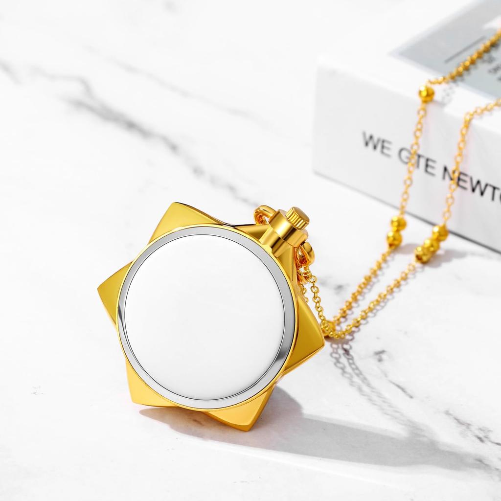 Taschenuhr Sonne Mond Stern Hexagramm Anhänger Uhr Analoganzeige Wasserdicht Niedlich Taschenuhr Halskette Pulloverkette Gold Modeaccessoire Geburtstag
