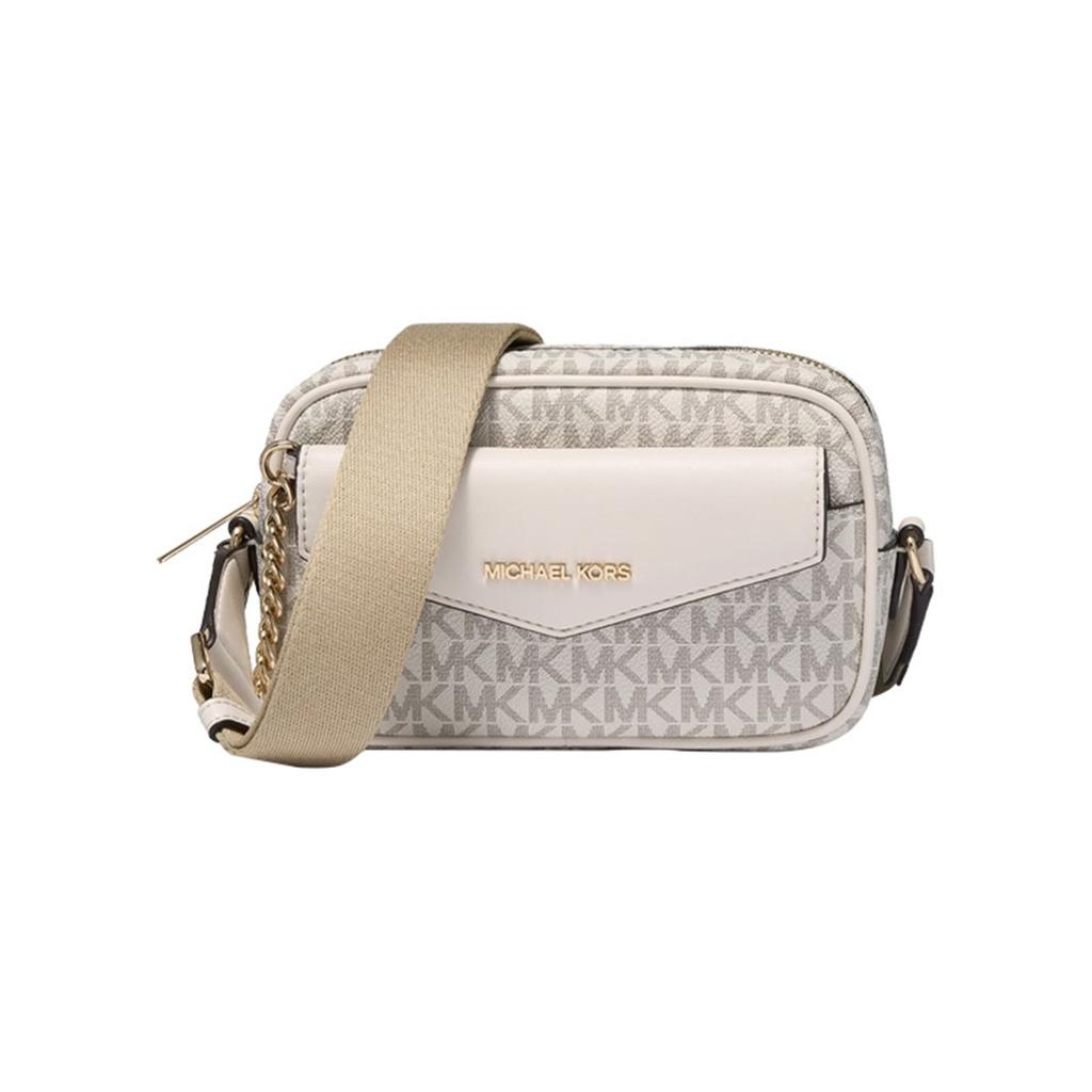 Michael Kors Maisie Monogram Faux Leather Crossbody Camera Bag Small Women Bags Vanilla-White Cream-White 35S4G5MC1B-278