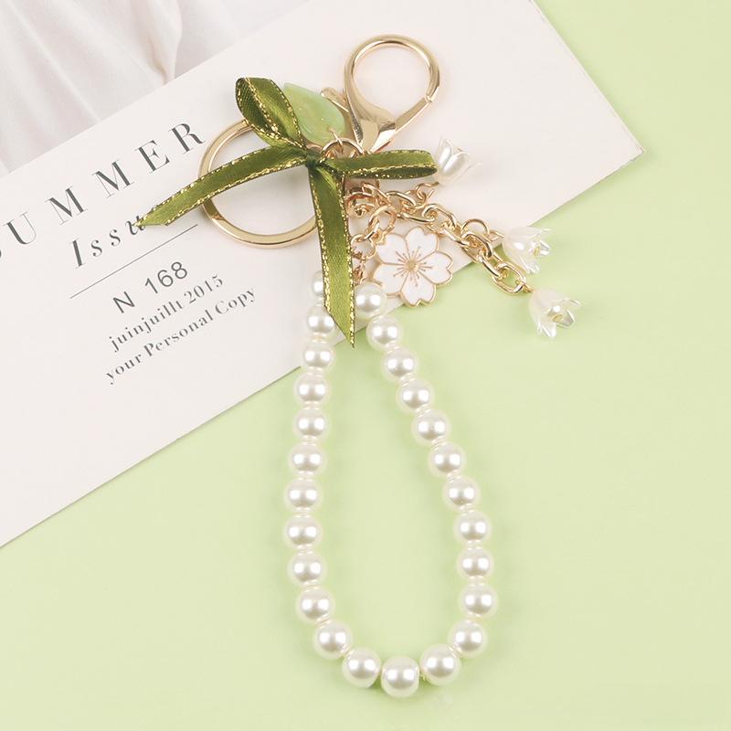 

Свежий и Элегантный Брелок в виде Колокольчика для Женщин Зеленый Нежный Искусственный Жемчуг Кожаная смола Сплав Брелок Ювелирные аксессуары Подарок