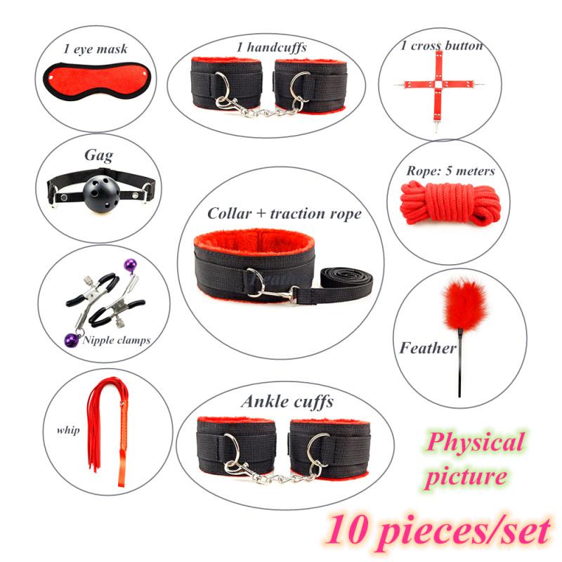 Sex Toy Kit Bondage Restraints Set Adult Toys Sex Games Erotic Toys Anal Plug Handcuffs Whip Gag Bdsm Kits Sex Toys for Couples