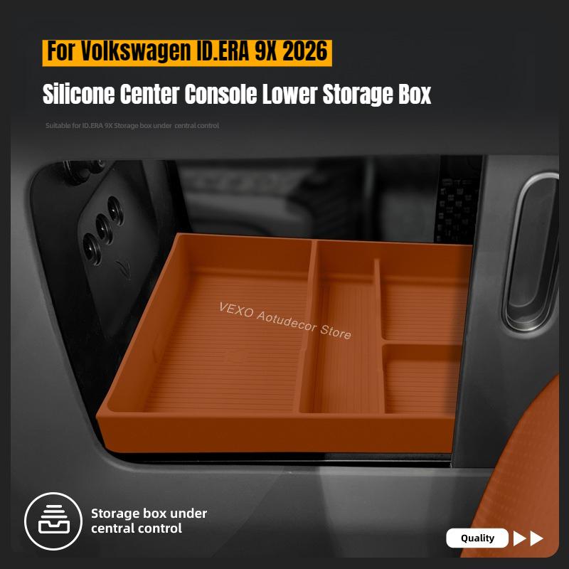 For Volkswagen ID.ERA 9X 2026 Silicone Center Console Lower Storage Box Divided Organizer Tray Electric Vehicle Stowing Tidying