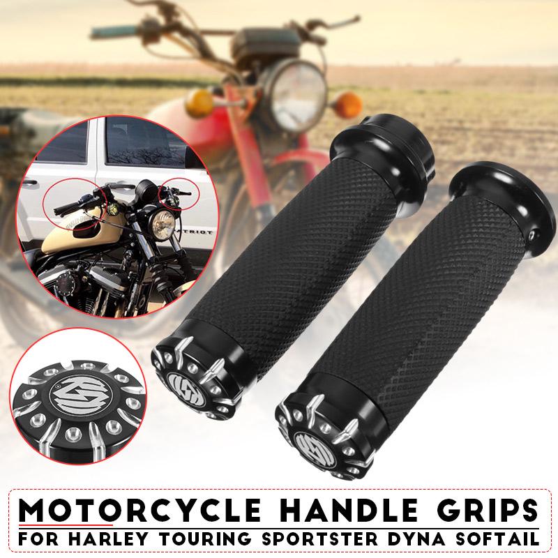 Black Skull 1/" 25mm Hand grips For Harley Davidson Customs Dyna Softail Touring