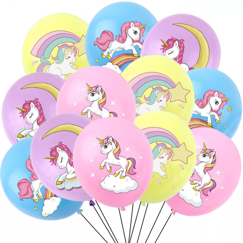 Rainbow Unicorn Latex Balloons for Kids, Birthday Party Decorations, Baby Shower, Party Toys, 12 ", 12Pcs