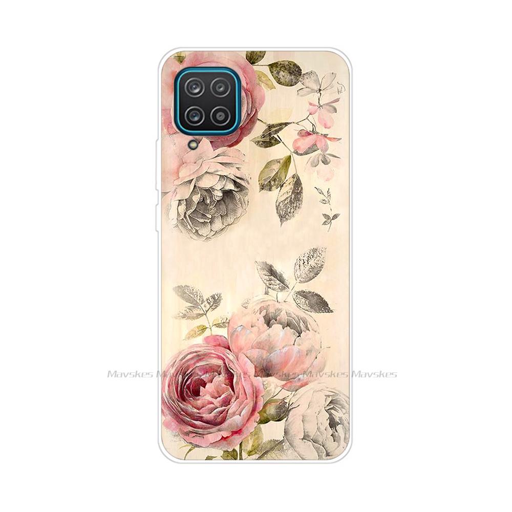 Soft Silicon Cover For Samsung Galaxy A12 Case Cute Flower Cat Bumper For Samsung A12 Phone Case Cover For Samsung A12 A 12 6.5"
