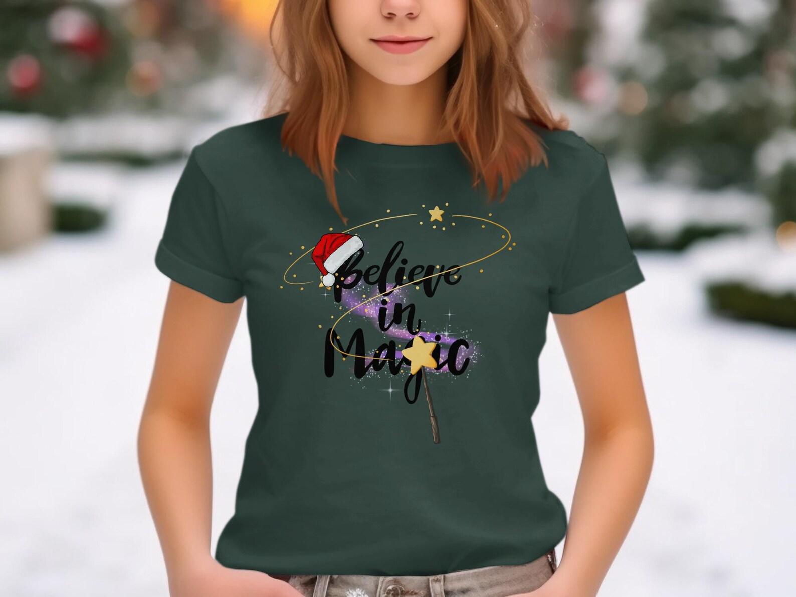 Believe In Magic Christmas T-Shirt, Santa Hat Holiday Tee, Kids Outfit, Baby Onesie L