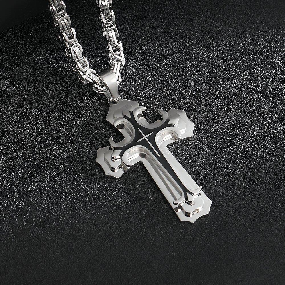 Double-layer Corrosion-resistant Oiling Cross Pendant Necklace Made of Stainless Steel and Titanium for Men's Accessories
