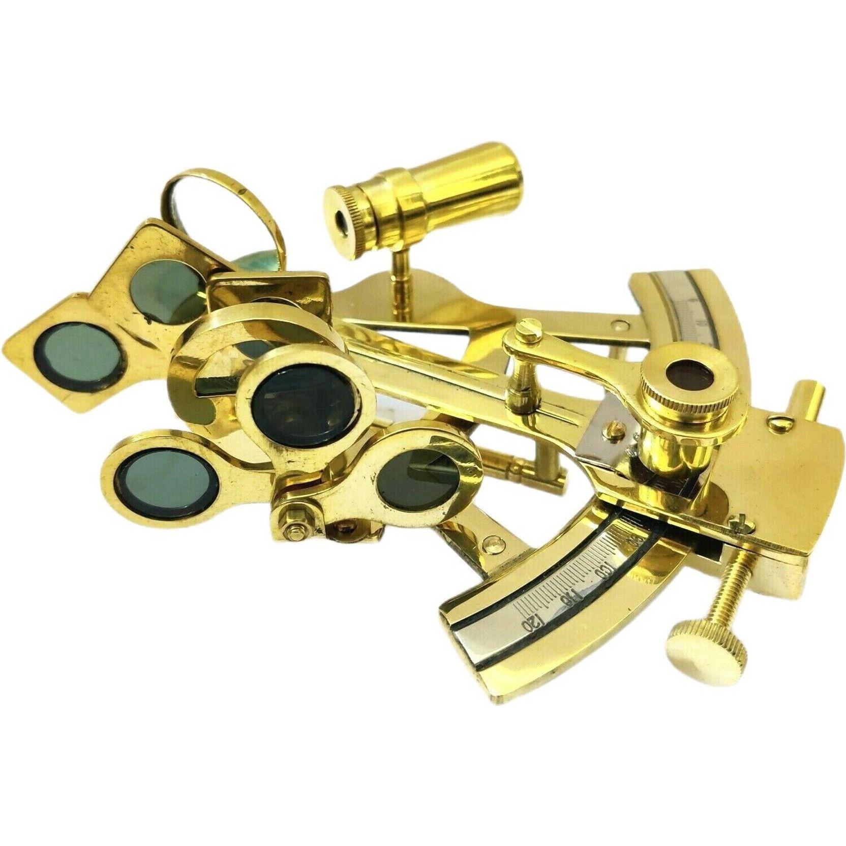 

Латунный секстант Блестящий коллекционный Морской подарок Декоративный экспонат - 12 см (Латунь, Золото, Черный)