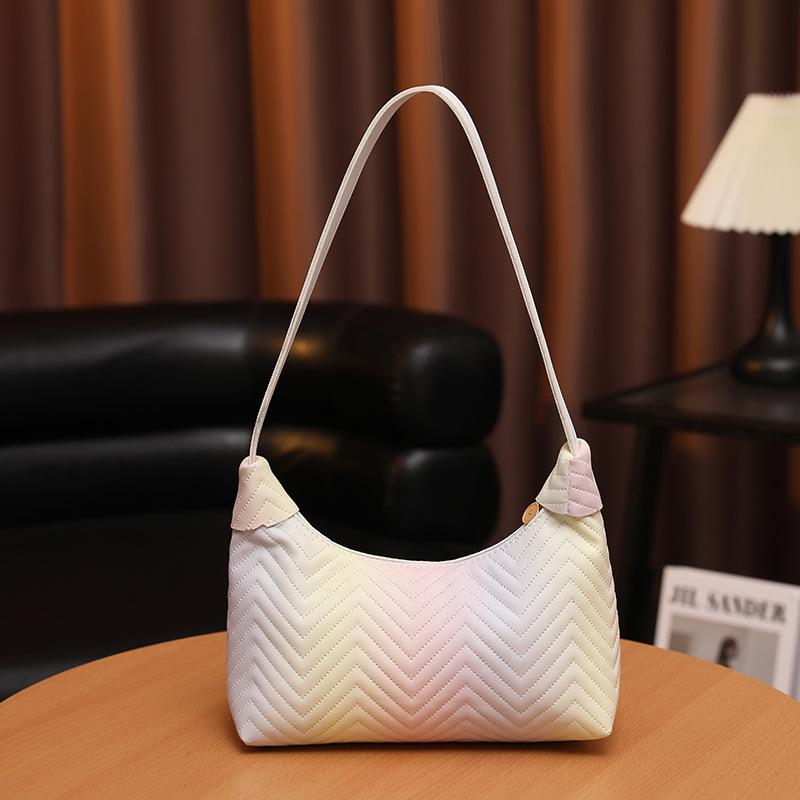 

Маленькая свежая волна вышитая сумочка радужный градиентный цвет сумка под мышкой персонализированная плиссированная кожаная на плечо женская сумка