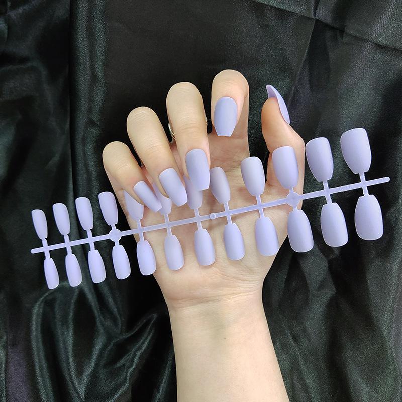 24pcs/set DIY Quick Nails Matte Frosted Long T Solid Color False Nails Multi-color Strips Finished Wear Manicure