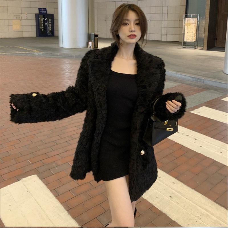 Lamb plush imitation fur coat women's winter new celebrity temperament thickened coat light
