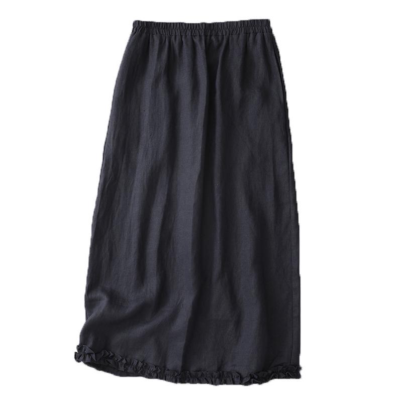 Korean-Style Summer Linen Ruffle Midi Skirt for Women