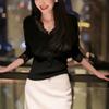 Elegant Lace Trim V Neck Knit Sweater Women Ruched Waist Button-Up Long Sleeve Jumpers Lady Soft Fashion Short Pullover