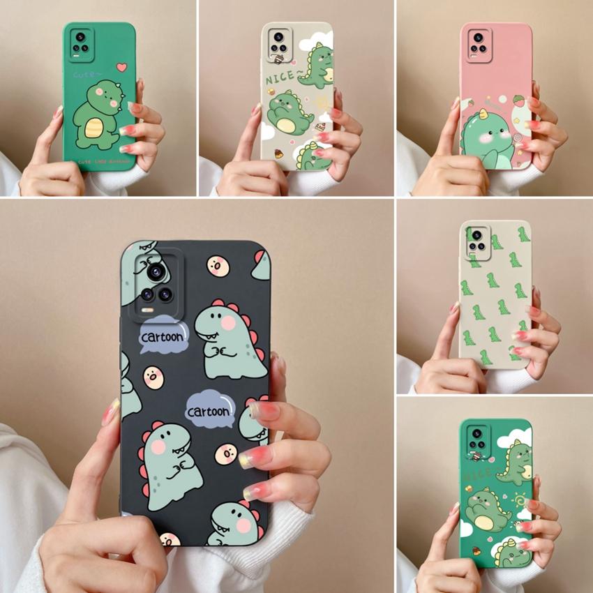 For Vivo V15 S10 Y75 S16 V17 Y77 Phone Bags Naughty Cartoon Dinosaur Patterns Camera Protection Shockproof Silicone Cover Case For Vivo Bumper Housing