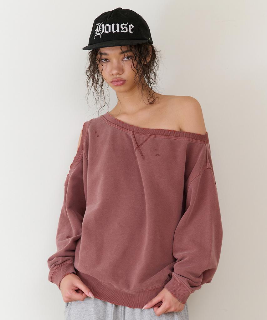 THEVINYLHOUSE Open Shoulder Sweatshirts(W) Brick