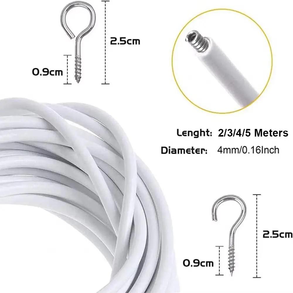 1Set New 2/3/4/5 Meters Curtain Spring Rope White PVC Steel Curtain Track Wire with HOOKS EYES Window Cord Cable Net