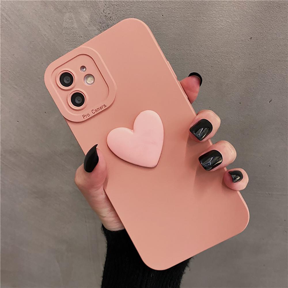 3D Wine Red Matte Cute Love Heart Soft Phone Case For iPhone Air 12 11 13 14 15 16 17 Pro Max Lovely Silicone Back Cover Case