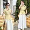 Korean Style Short-Sleeve Shirt & High-Waisted Wide-Leg Pants Set for Women - 2026 Summer Collection