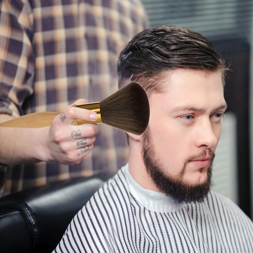 Wooden Handle Hairdressing Professional Soft Brush Anti-Static Neck Face Duster Dust Removal Cleaning Brush Haircut Makeup