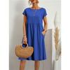 2026 New Women's Linen Cotton Midi Dress, Loose Fit Casual Short Sleeve Dress with Side Pockets