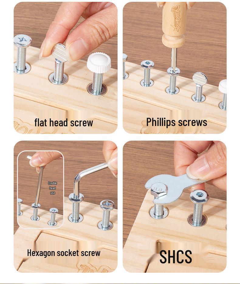 Montessori Wooden Screw & Nut Toolbox for Toddlers - Educational Assembly Toy