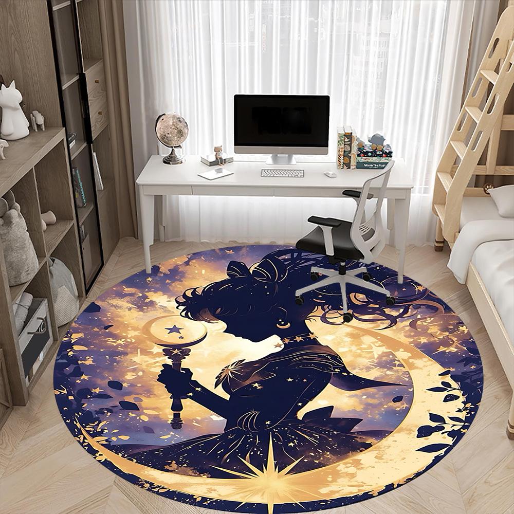 1pc Sailor Moon Office Round Area Rug, Indoor Mat Suitable For Office, Under Office Chairs Bedroom Living Room Home Decor, Room Deco174