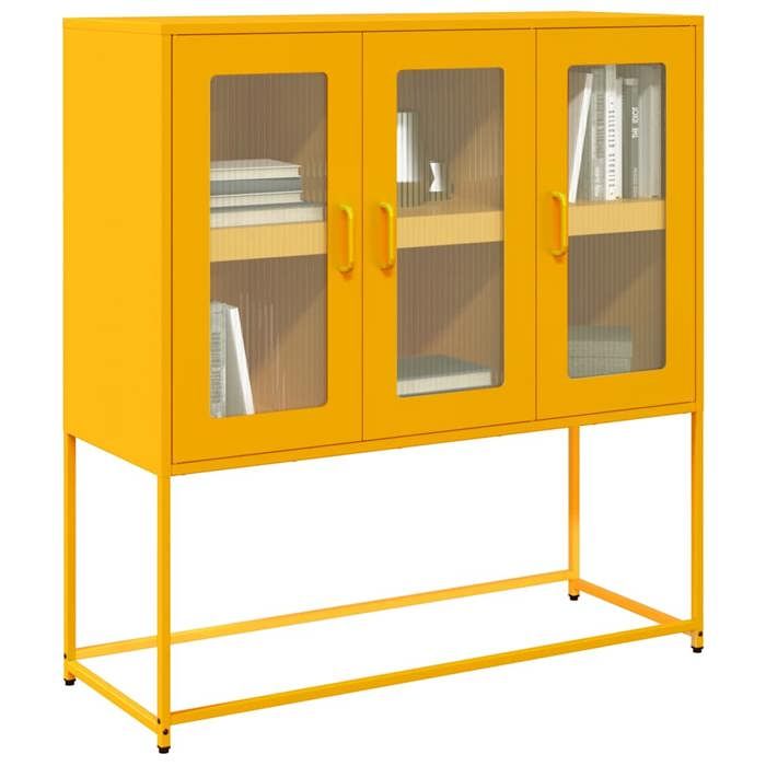 VidaXL Buffet jaune moutarde 100,5x39x107 cm acier laminé à froid, meuble de rangement, meuble de rangement de cuisine, 853407