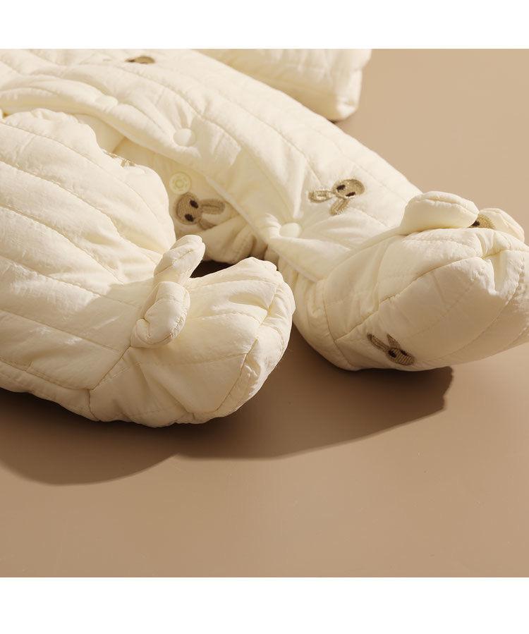 Cozy Cotton Padded Baby Suit: Rabbit Romper & Fleece Set for Autumn/Winter Outings with Footed Wrap