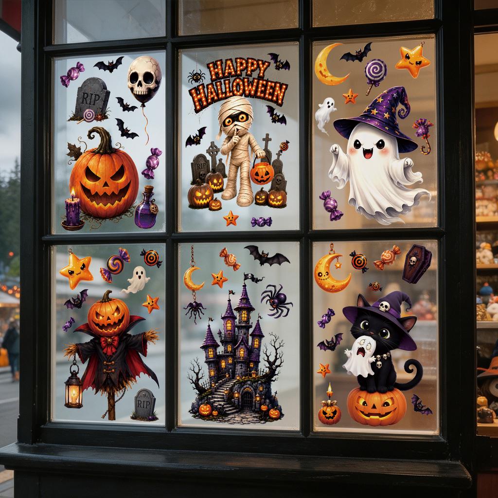 Halloween static window sticker pumpkin ghost mummy vampire cartoon glass window decoration sticker