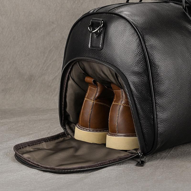 Men'S Leather Travel Bag Waterproof Lining Fitness Bag Dry And Wet Separation Cowhide Duffel Bag With Shoe Position Shoulder Bag