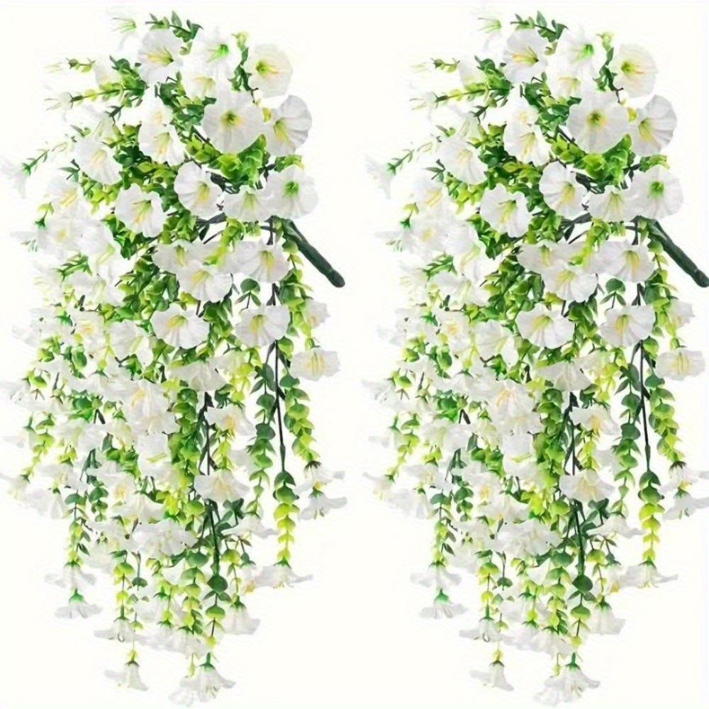 3 Artificial White Trumpet Flowers | Lifelike Hanging Flowers for Outdoor Faux Floral Arrangements | Suitable for Garden Decorations